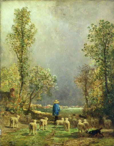 Sheep Watching a Storm by Constant Emile Troyon